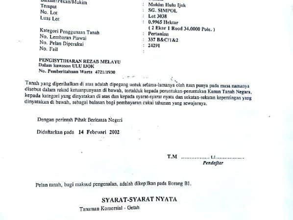 Tanah Pertanian Hulu Ijok Selama Perak Freehold